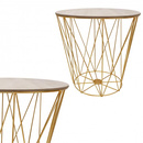 Stolik kawowy loft 35cm kosz metalowy industrialny złoty, drewniany blat