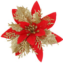 Poinsecja sztuczny kwiat, gwiazda betlejemska czerwono-złota z brokatem