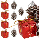 Ozdoba choinkowa 12 szt. świąteczna zawieszka szyszki i prezenciki 