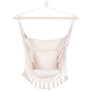 Hamak brazylijski z poduszkami 130x100cm fotel wiszący z frędzlami kremowy