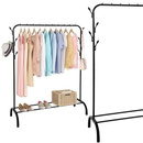 Stojak na ubrania metalowy 146x110x40 cm wieszak stojący loft czarny