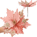 Poinsecja sztuczny kwiat na klipsie gwiazda betlejemska różowa srebrne cekiny