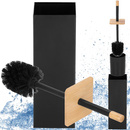 Szczotka WC z pojemnikiem metalowym bambusowa, toaletowa czarno-brązowa