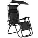 Leżak ogrodowy grawitacyjny z daszkiem i półką na napoje ergonomiczny czarny