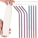 Słomki metalowe do napojów 8 szt. tęczowe wielorazowe rurki z etui i szczoteczkami