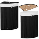 Kosz na pranie 73L narożny pojemnik z klapą bambus naturalny czarny