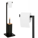 Stojak na papier toaletowy i szczotkę do WC, uchwyt czarny, bambus