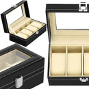 Szkatułka na zegarki 20,5x11x8 cm czarny kuferek z przegródkami ekoskóra