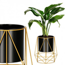 Stojak na kwiaty 26,5 cm z doniczką nowoczesny kwietnik loft czarno-złoty mat