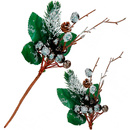 Gałązka świąteczna ozdoba do stroika ośnieżona 25 cm