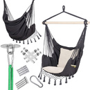 Hamak brazylijski z zestawem montażowym 130x100cm fotel wiszący szary z poduszkami