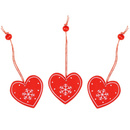 Ozdoba choinkowa 5cm drewniana, świąteczna zawieszka serce zestaw 3 szt.