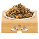 Miska dla kota ceramiczna z bambusową, antypoślizgową podstawką biała