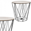 Stolik kawowy loft 35cm kosz metalowy industrialny czarny, drewniany blat