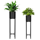 Stojak na kwiaty zestaw 2 szt. z doniczką czarny kwietnik loft metalowy 