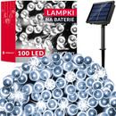 Lampki świąteczne 100 Led 12 m zimny biały oświetlenie choinkowe solarne