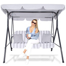 Huśtawka ogrodowa z daszkiem LUNA 3-osobowa jasnoszara w paski