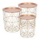 Stolik kawowy loft 3 szt. kosz metalowy z tacą industrialny zestaw różowe złoto