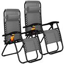 Leżak ogrodowy grawitacyjny z zagłówkiem szary zestaw 2 szt.