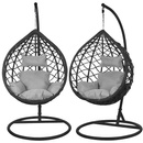 Fotel wiszący do ogrodu kokon bujany czarny z szarymi poduszkami