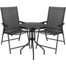 Zestaw mebli ogrodowych stół ze szkłem hartowanym, 2 krzesła komplet na taras szaro-czarny