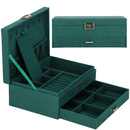 Szkatułka na biżuterię 27x19x10,5 cm zielony kuferek z przegródkami welurowy
