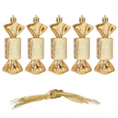 Bombki choinkowe 5 szt. ozdoby świąteczne zestaw cukierki 8cm złoty