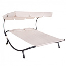Leżanka ogrodowa dwuosobowa z regulowanym daszkiem kremowa