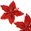 Poinsecja, sztuczny kwiat 13 cm gwiazda betlejemska czerwona z brokatem