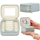 Szkatułka na biżuterię ekoskóra 11,5x8,5x5,5 cm błękitny kuferek z przegródkami