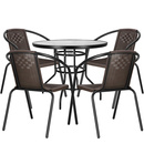 Meble na balkon: stolik kawowy, 4 krzesła metalowe do ogrodu czarno-brązowe 
