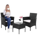 Meble ogrodowe technorattanowe komplet 2 fotele i stolik ze szkłem hartowanym czarne