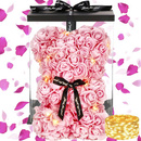 Miś z róż 25 cm różowy w pudełku miś różany LED ciepły biały 