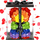 Miś z róż 25 cm kolorowy, podświetlany LED zimny biały  