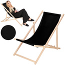 Leżak plażowy składany, drewniany z czarnym materiałem
