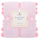 Narzuta na łóżko z dużymi pomponami, koc 200x220 cm dwustronny pled na kanapę różowy