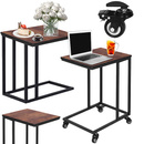 Stoliki kawowe, industrialne zestaw 2 szt. mobilny stolik z kółkami, stolik pomocniczny, boczny czarno-brązowe