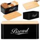 Chlebak metalowy 33x18x14 cm pojemnik zamykany na pieczywo, bambusowa deska, czarny