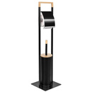 Stojak na papier toaletowy i szczotkę do WC, czarny, bambus