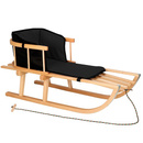 Sanki dla dzieci drewniane z oparciem i czarnym materacykiem