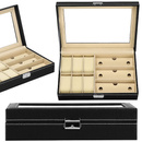 Szkatułka na zegarki 30x20x8cm czarno-kremowy organizer z przegródkami ekoskóra