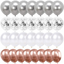 Balony 50 szt. urodzinowe na wieczór panieński, wesele białe, szare, różowe, z konfetti