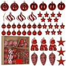 Bombki choinkowe 47 szt. komplet ozdób świątecznych zawieszki nietłukące, czerwony, złoty, biały