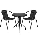 Zestaw mebli ogrodowych stół okrągły i 2 krzesła metalowe czarne komplet ogrodowy dla 2 osób
