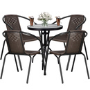 Zestaw mebli ogrodowych stół okrągły i 4 krzesła metalowe komplet ogrodowy czarno-brązowy
