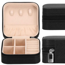 Szkatułka na biżuterię ekoskóra 10x10x5 cm kuferek czarny z przegródkami