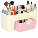 Organizer na kosmetyki z szufladą, szkatułka na biżuterię kremowa, różowa