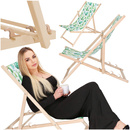 Leżak drewniany z 3-stopniową regulacją, ogrodowy, plażowy, balkonowy wzór liście