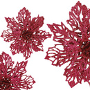 Poinsecja sztuczny kwiat gwiazda betlejemska 13 cm różowa z brokatem