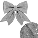 Kokardka na choinkę brokatowa 30 cm ozdoba świąteczna zawieszka srebrna